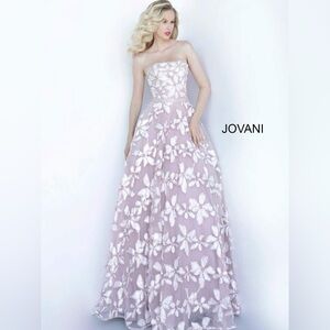 Jovani Lilac/pink and White Strapless Floral Dress 2049